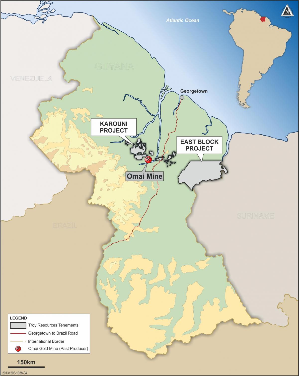 mapa da Guiana mostrando recursos minerais