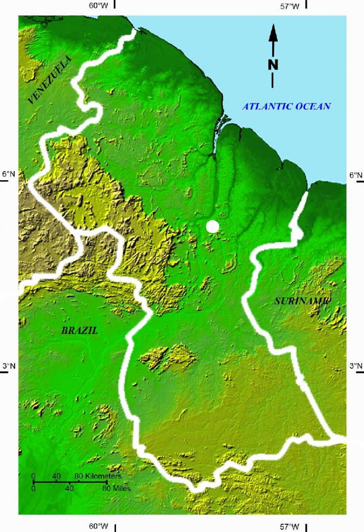 mapa de satélite, mapa da Guiana