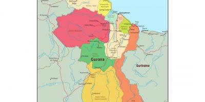 Mapa da Guiana mostrando 10 regiões administrativas