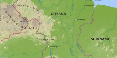 Mapa da Guiana, mostrando a baixa planície costeira