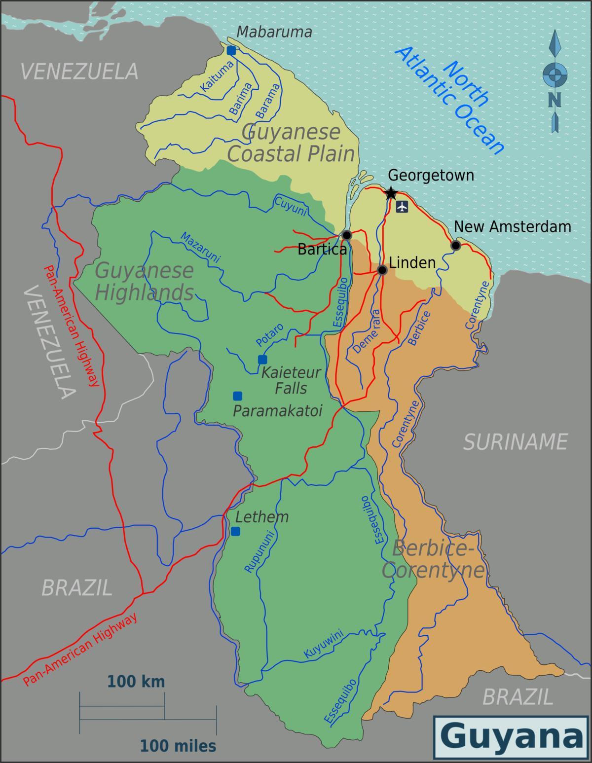 costa leste demerara Guiana mapa