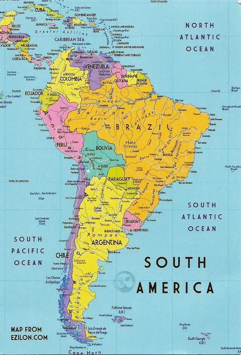 mapa da Guiana, américa do sul