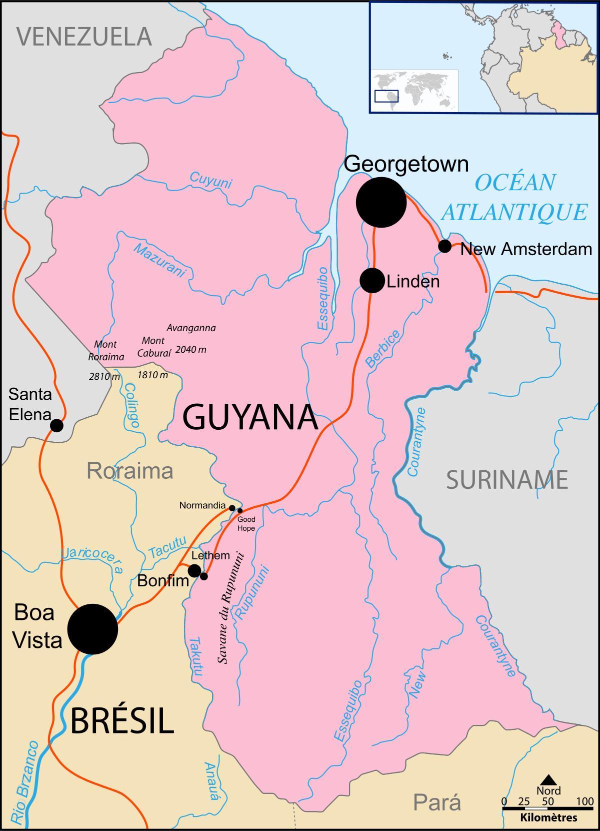 mapa da Guiana localização no mundo