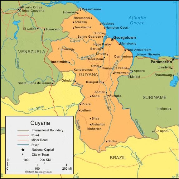 mapa político da Guiana