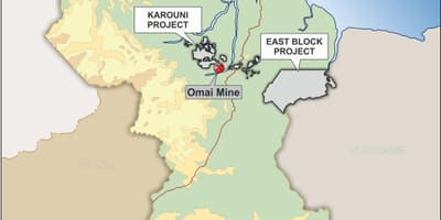 Mapa da Guiana mostrando recursos minerais