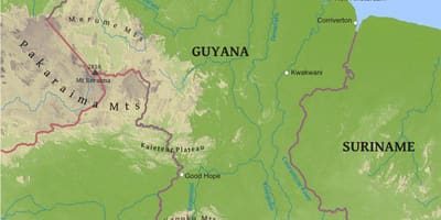 Mapa da Guiana, mostrando a baixa planície costeira