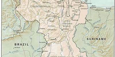 Mapa da Guiana mostrando os três municípios
