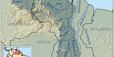 Mapa da Guiana mostrando os rios
