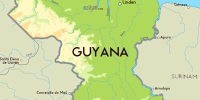 Mapa físico, mapa da Guiana